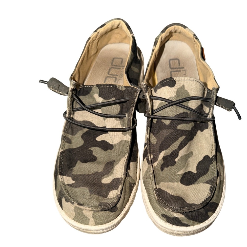 Hey Dude Wendy Camo Womens 8 Green Camouflage Canvas Slip On Loafers 121417003